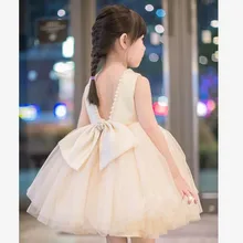 Платье для маленьких девочек г. Летнее Новое сексуальное платье со съемным бантом и открытой спиной, украшенное жемчугом, удобное милое бальное платье для дня рождения, vestidos Y1279