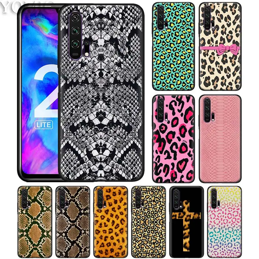 

Luxury Leopard Color snake skin Black Silicone Case for Huawei Honor 20 Pro 10 20 Lite 8X 8S 8C 8A View 20 Y9 2019 Soft Case Cov