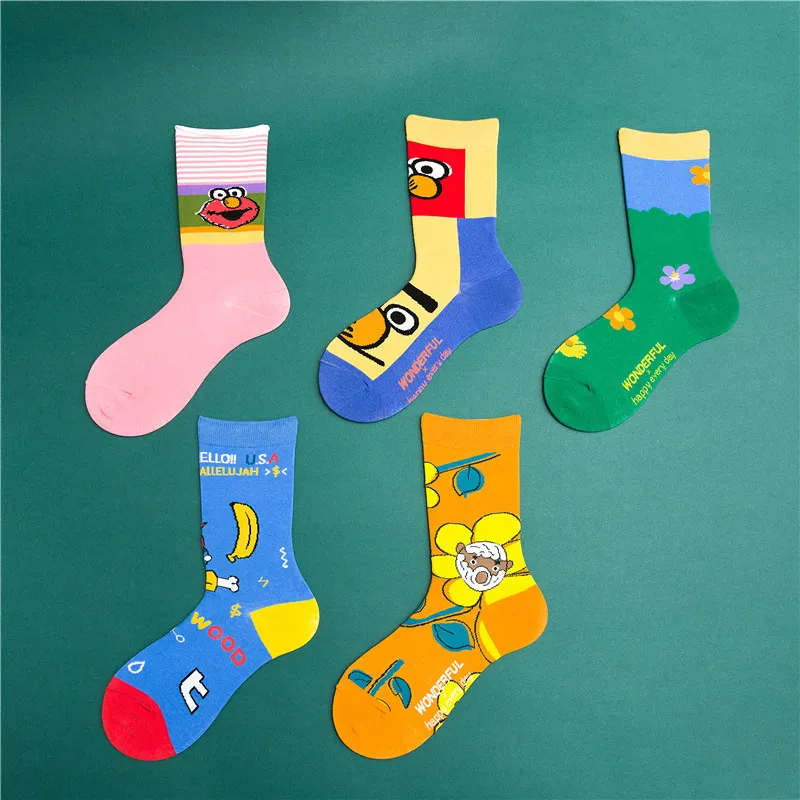 

SP&CITY Harajuku Cotton Funny Flower Patterned Unisex Socks Ins Style Men Street Hip Hop Skateboard Fashion Durable Art Sox