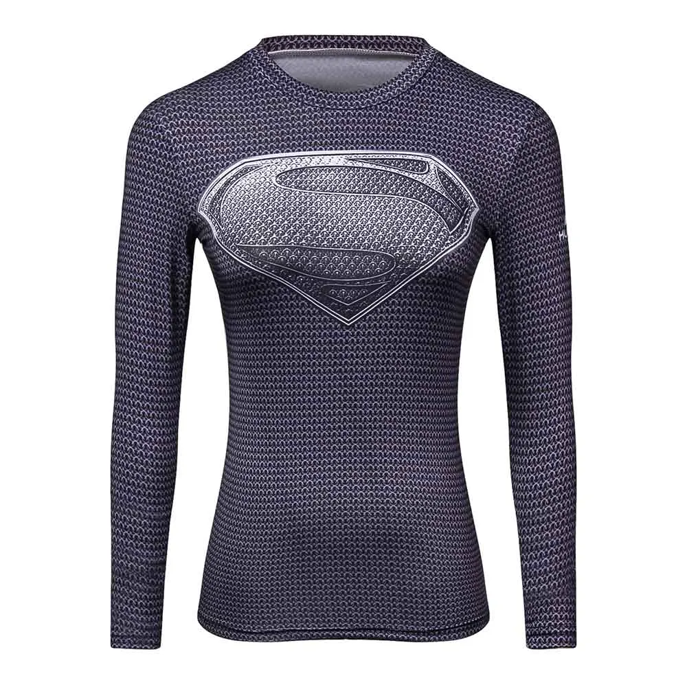Женские футболки с 3D принтом супергероя Супермена, компрессионная футболка для фитнеса, женская футболка с длинным рукавом, брендовая одежда - Цвет: 005