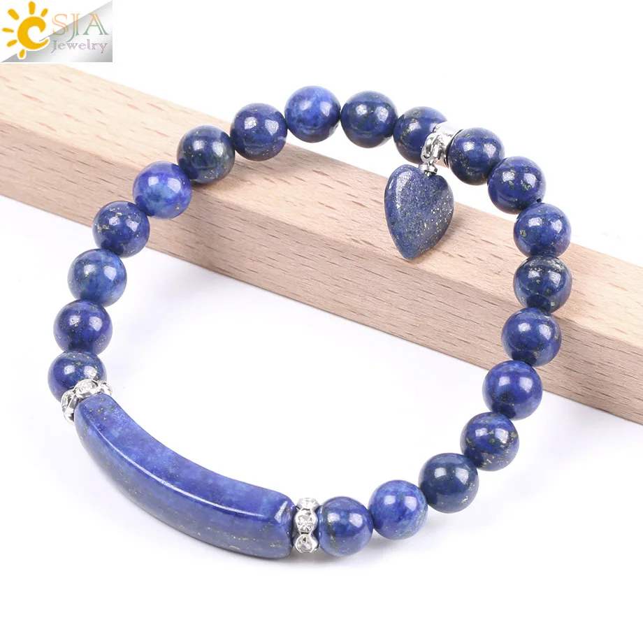 CSJA лазурит браслет для мужчин натуральный камень браслеты синий чакра бусины для женщин браслеты ручной работы из бисера сделать пожелание ювелирные изделия F106