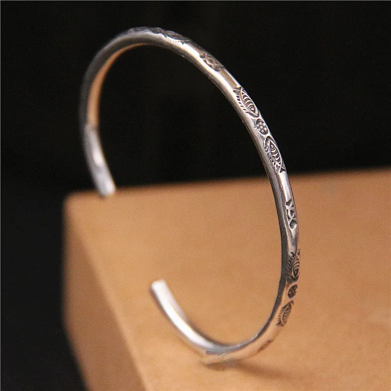 

Fengxiaoling 100% Genuine 925 Sterling Silver Retro Style Handmade A Row Of Small Fish Bracelets & Bangles For Women