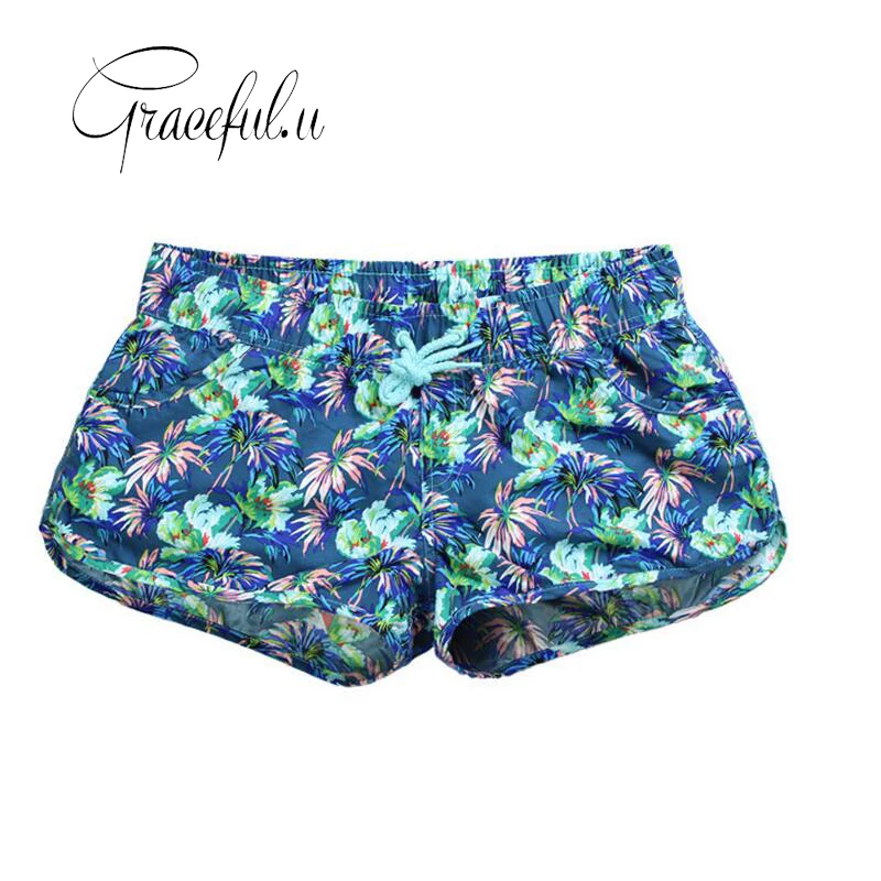 

2019 Summer Womens Swimming Shorts Floral Quick-dry Women Beach Shorts Plus Size Beach Wear Short For Female Sportswear