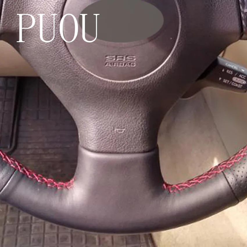 Puou черный натуральная кожа Автомобильный руль Крышка для Subaru Forester 2004-2006 Outback 2004 2005 Legacy 2004-2006