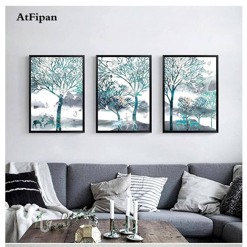 AtFipan Unframed Nordic Decoration Forest Lanscape Wall Art Canvas
