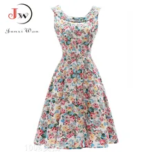 2018 Sexy Party Dresses Women Summer Dress Tunic Casual Retro Rockabilly Floral Print robe femme Vintage