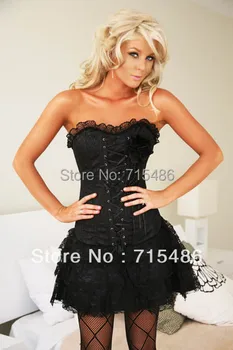 

Hot Selling Corset with Mini Skirt Fashion Corset Black Lace Corset Dress