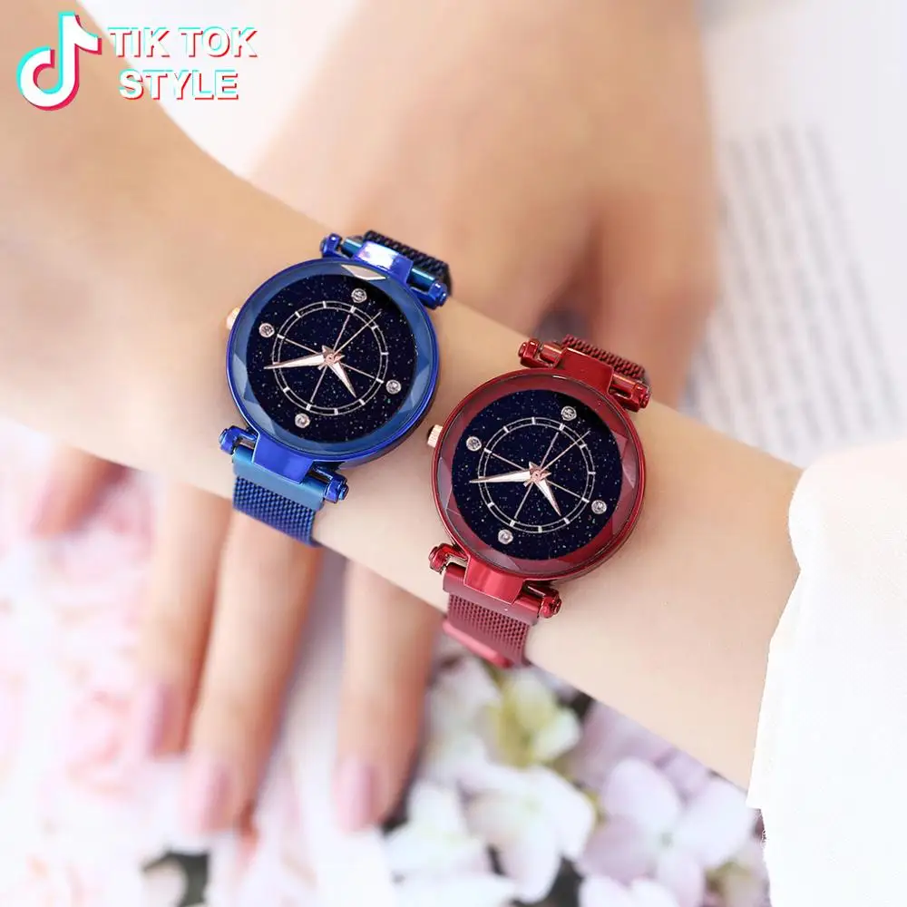 

Luxury Women Magnet Watch Fashion Galaxy Starry Sky Female Wristwatch Ladies Stainless Steel Quartz Clock relogio feminino xfcs