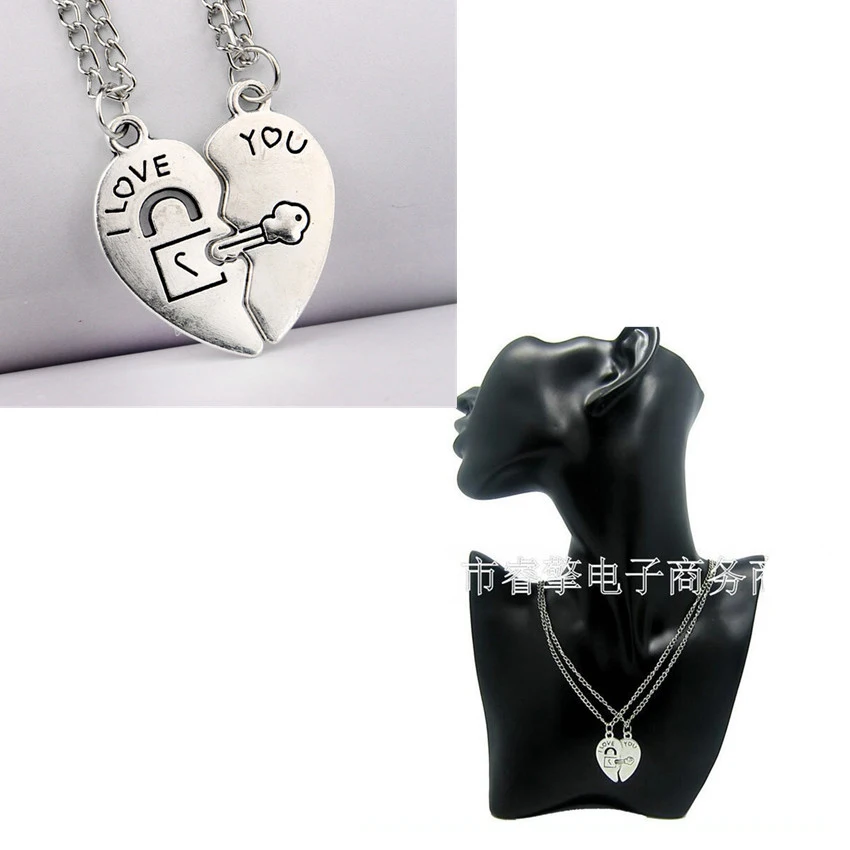 

Women Punk Cool Neck Collar Slave Game Pet Heart-Shape Key Silvery Necklace Gift Flower Friendship Stitching Letters Pendant