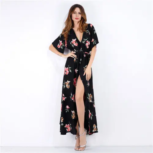 Best Offers Women Summer Sexy Long V-Neck Flower Print Sashes Half Sleeve Cover-Ups Beachwear Swimwear Beach Dress Best Offers Women Summer Sexy Long V-Neck Flower Print Sashes Half Sleeve Cover-Ups Beachwear Swimwear Beach Dress