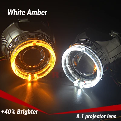ROYALIN версия 8,1 мини би ксенон проектор светильник объектив H1 2,5 ''AE светодиодный ангельские глазки кожухи Белый Желтый Янтарный для DRL авто лампа - Цвет: White-Amber