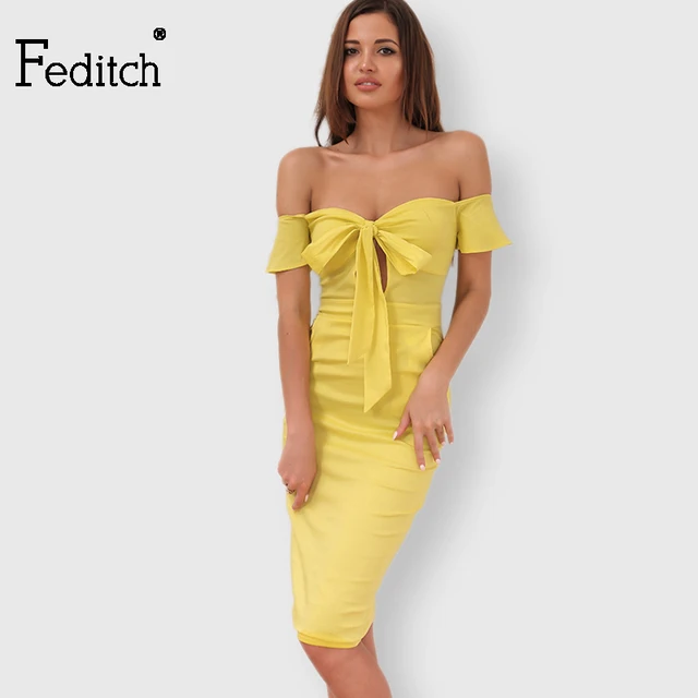 Feditch 2017 Summer New Top Off Shoulder Dress Y Bow Tie Feditch 2017 Summer New Top Off Shoulder Dress Y Bow Tie Hollow Out Backless Vestidos
