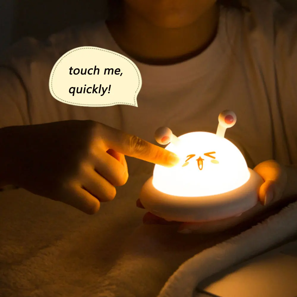 Cute Spaceship Silicone Touch Sensor LED Night Light Baby Children Sleeping Lamp 7Colors Changing USB Novetly Light for Bedroom