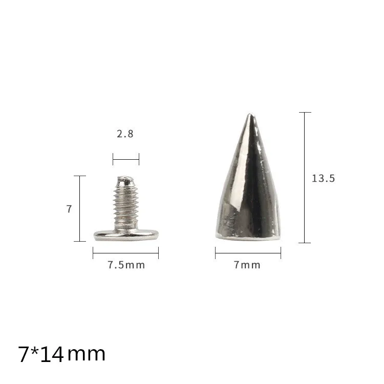50 наборов металлические серебристые конусные винтовые заклепки-шпильки DIY ремесла кожаная обувь сумка Одежда панк заклепки шипы крутые декоративные пряжки для ногтей - Цвет: 7x14mm