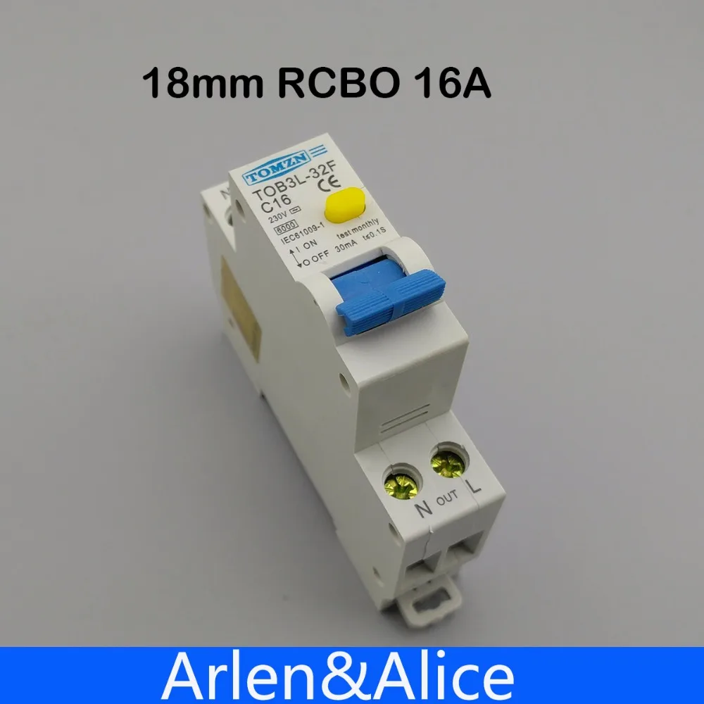 Disjoncteur automatique différentiel de courant résiduel RCBO 16A 1P + N 6KA, 18MM, protection contre les fuites de surintensité