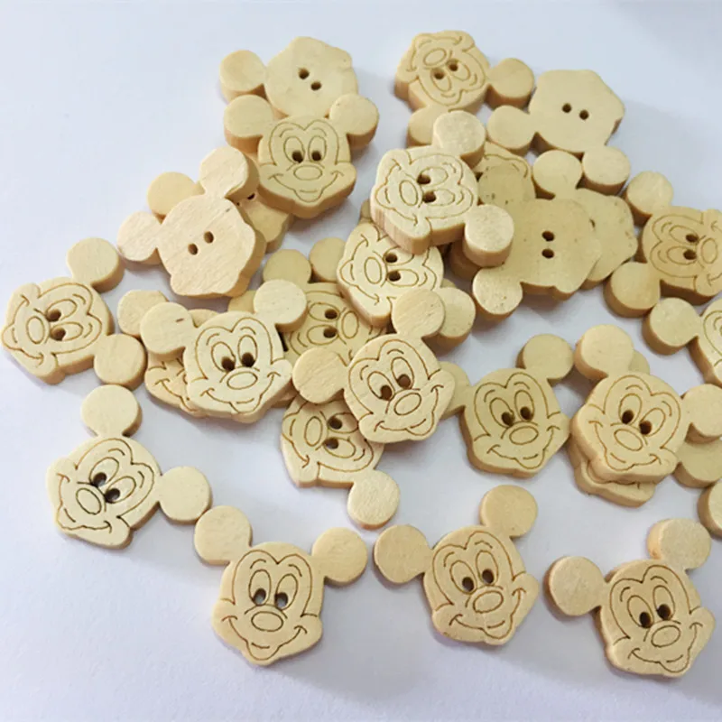 

50Pcs 8 Style Cartoon Animal Wooden Button Mouse/Bone/Tree/Flower Shape for Christmas Scrapbooking Craft Sewing Decoration