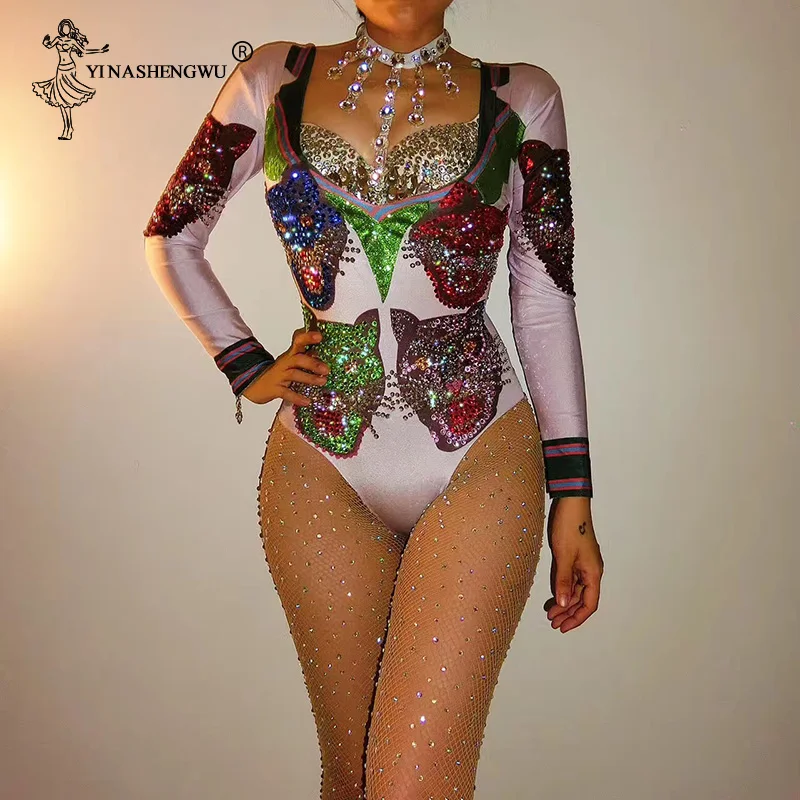 Блестящий Комбинезон со стразами стрейч камни наряды яркое боди со стразами костюм сексуальный ночной клуб, сценические костюмы для певцов - Цвет: Лаванда
