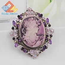 Broche de moda con diamantes de imitación, broche con diseño de flor calado, Estilo Vintage, camafeo, broche con cabeza bonita, envío gratis