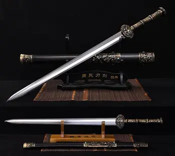 

High Quallty Full Tang 8 Side Folded Pattern Steel Hand Grinding Sharp Chinese Sword Ebony Wood Saya Han JIAN