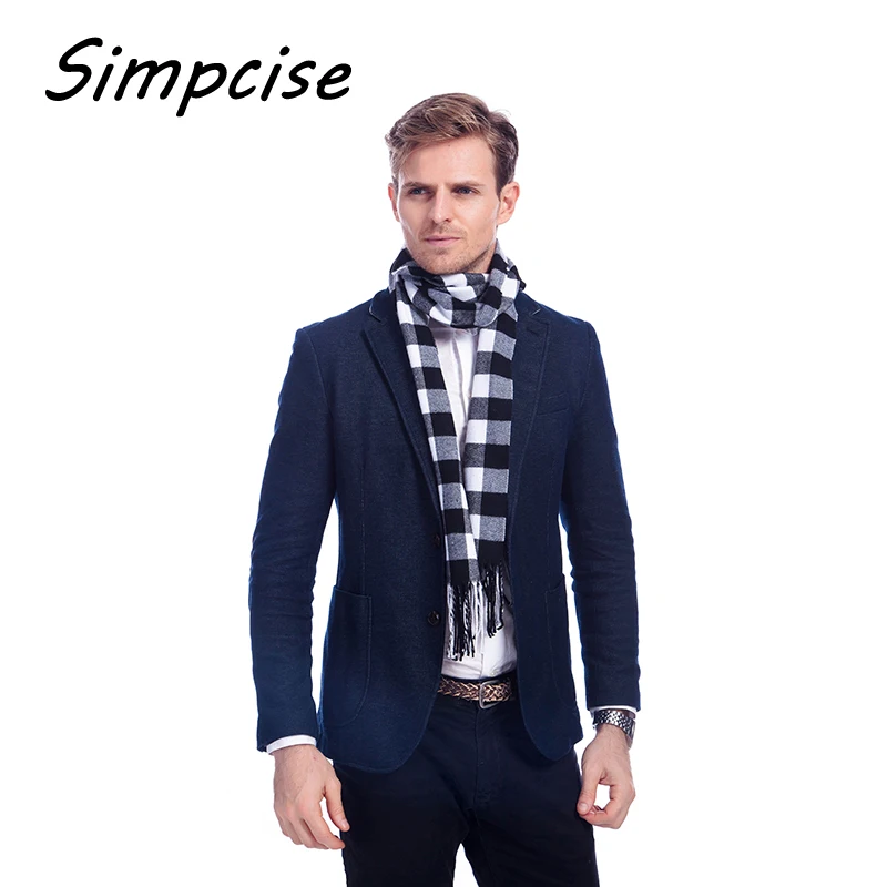 Winter New Mens Warm Soft Cashmere Wool Plaid Tartan Scarf Checked Scarf Black A3A17529 mens scarf for summer
