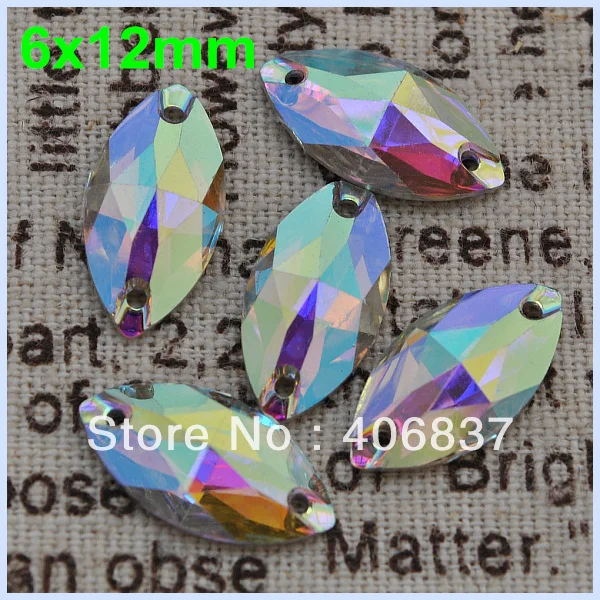 

Free Shipping, 100pcs/Lot, 6*12mm Crystal AB / Clear AB Marquise resin sew on stones flat back sewing on stones