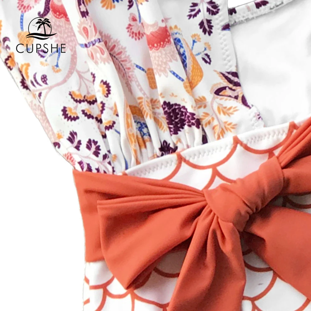 CUPSHE Orange Wrap Belt One-Piece Swimsuit Women Cross High Leg Cut Monokini Beach Bathing Suit Girl Boho Swimwear