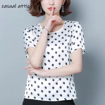 

Plus Size M-4xl Womens Tops And Blouses 2019 Fashion Korea Summer Polka Dot Short Sleeve O-neck Ladies White Shirt