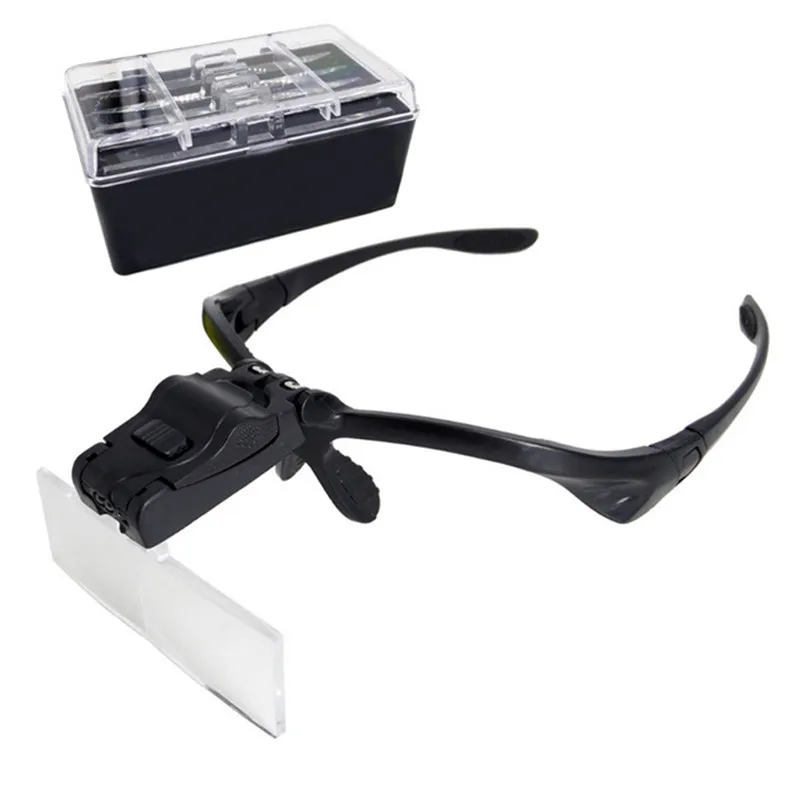 

Permanent Makeup 1PCS Black Magnifier Glasses Eyelash Extension LED Light Magnifying Glasses Hand 5 Lenses Magnifier Spectacles