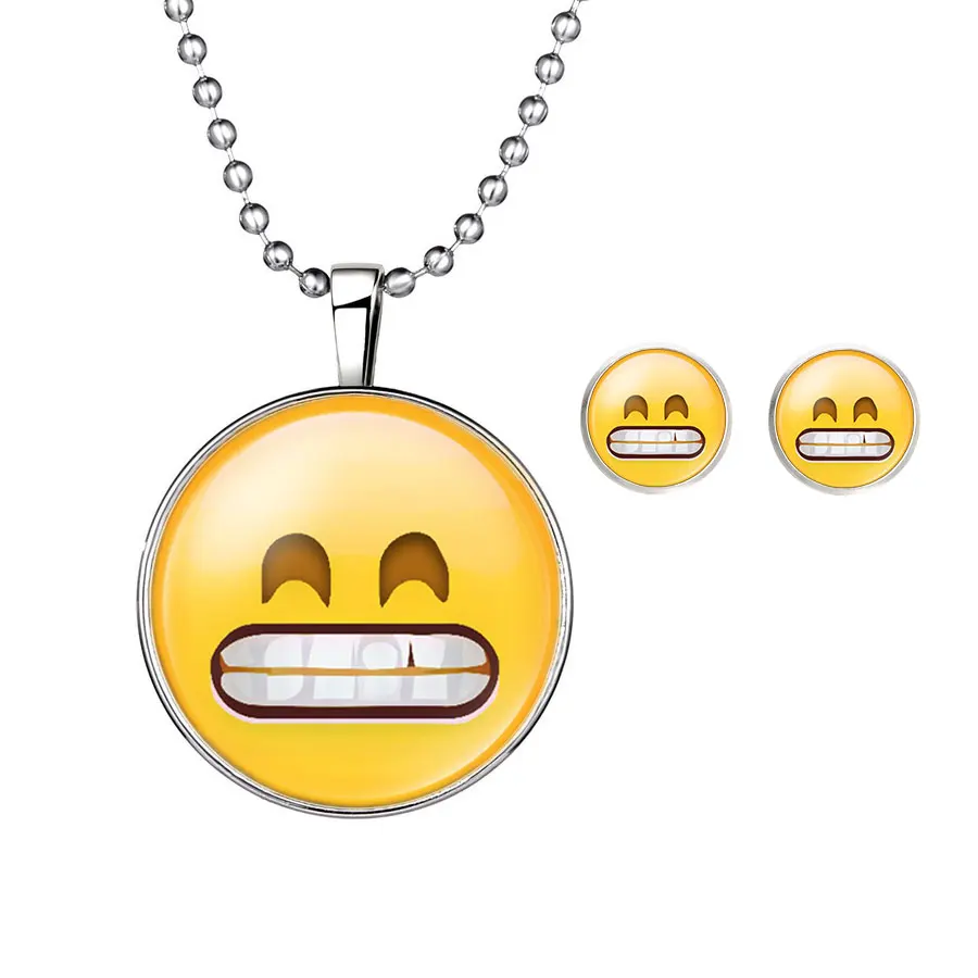 Promotional Emoji Expression Silver Color Maxi Necklace Jewelry Set