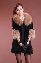 New genuine real natural Rabbit Fur Coat with Raccoon Fur collar Winter Fur Outerwear Women’s Long fashion Jacket