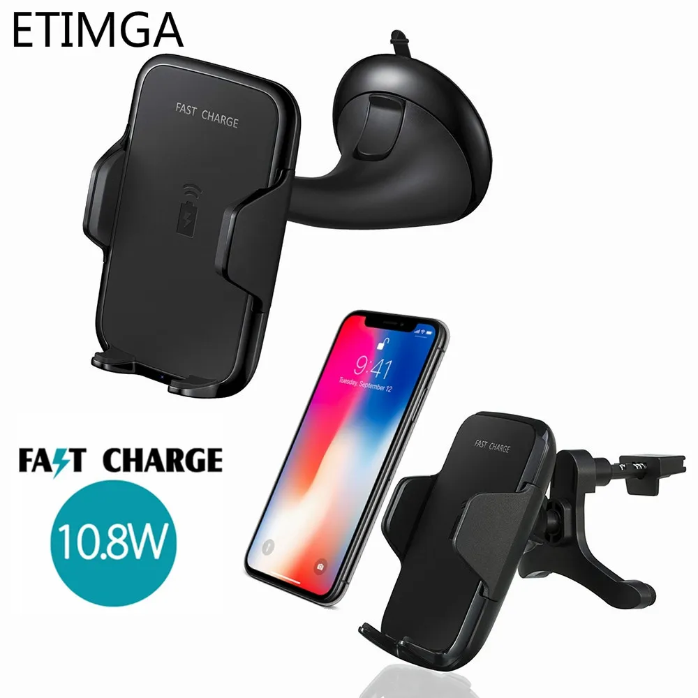 Car Mount 10W Fast Qi Wireless Charger Charging Pad for iPhone XS MAX XR X 8 Samsung S8 S9 Note 9 8 Car Suction Mount Stand