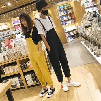 

New Retro Tooling Overalls Korean version of Hip Hop Style Nine Points Suspenders Summer Casual Couple Jumpsuit Size S-2XL