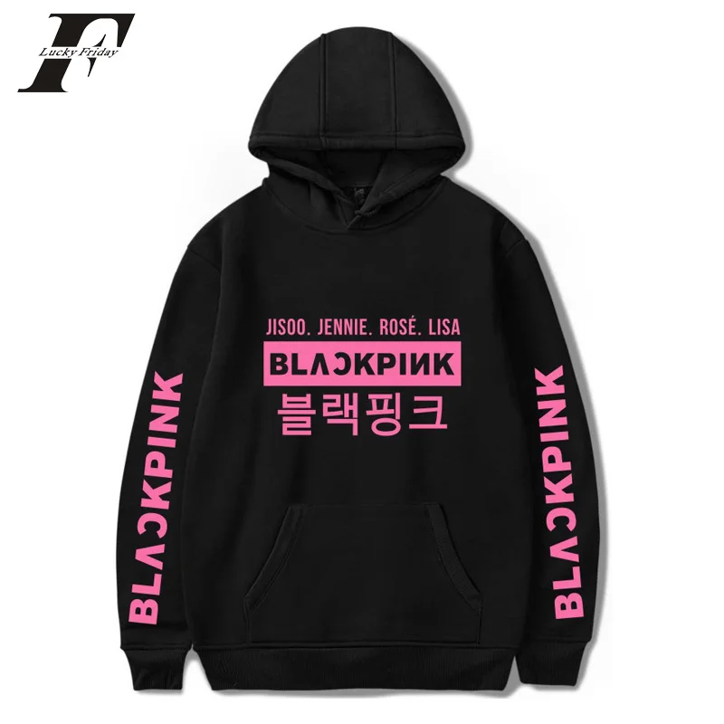 Luckfidayf Blackpink kpop толстовки с надписью Женская толстовка из хлопка с длинным рукавом черный розовый kpop повседневная одежда 4xl