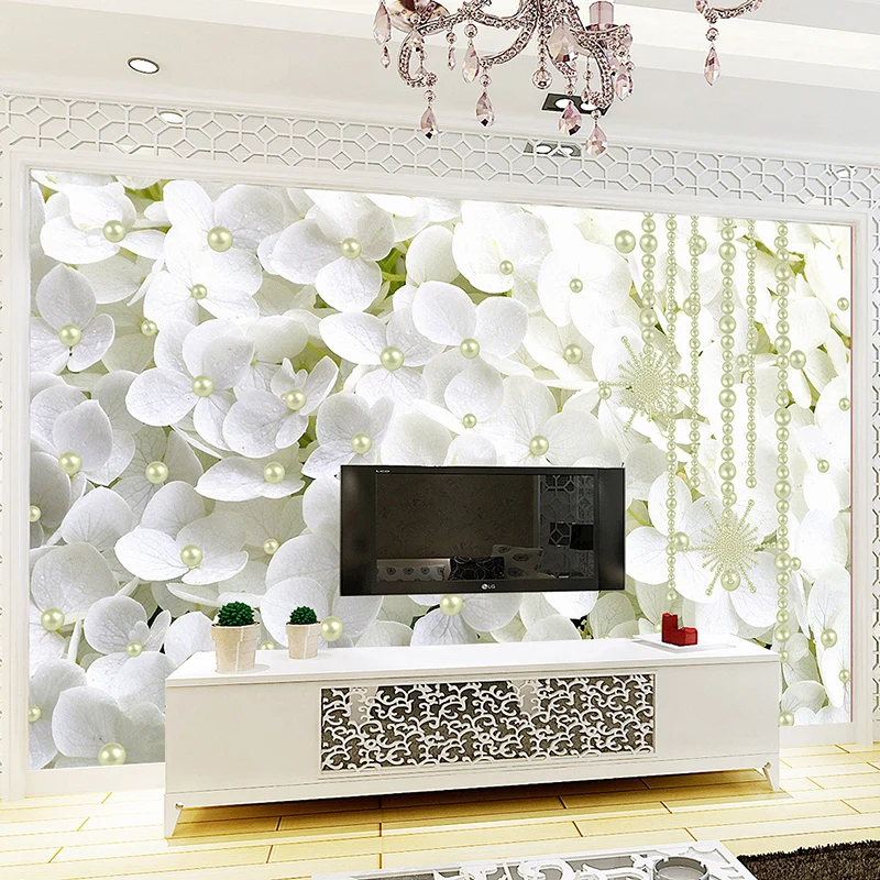 Modern Abstract White Pearl Jewelry Flowers 3D Stereo Mural Wallpaper Living Room Bedroom Backdrop Art Wall Papers For Walls 3 D Modern Abstract White Pearl Jewelry Flowers 3D Stereo Mural Wallpaper Living Room Bedroom Backdrop Art Wall Papers For Walls 3 D