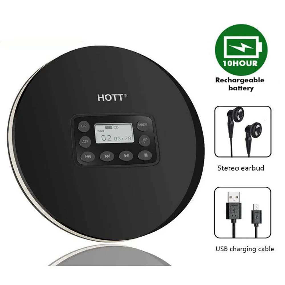 

HOTT711 portable CD player with rechargeabl battery,personal cd player,cd Walkman, LED display, enjoy music and audio book