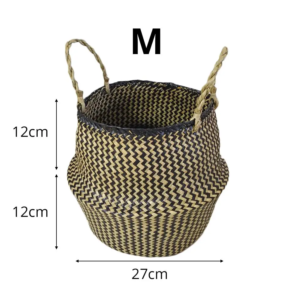 Скандинавском стиле, сочетающиеся цвета, натуральные водоросли, плетеная корзина для покупок, корзина для растений, цветочный горшок, складные корзины ручной работы для хранения, корзина - Цвет: Black M