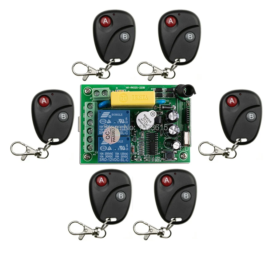 

AC220V 2CH 10A RF Wireless Remote Control Switch System teleswitch 6 transmitter & 1 receiver relay Receiver Smart Home Switch