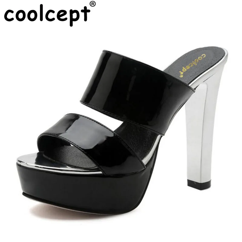 

Coolcept Size 32-42 Women Platform Sandals Platform Roma Thick Heels Fashion Shoes Women Bright Leather Ladies Office Footwear