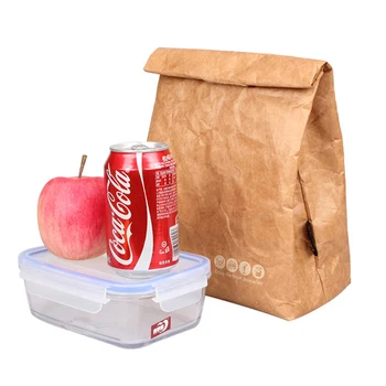 

Brown Craft Paper Lunch Bag Reusable Durable Insulated Thermal Food Cooler Sack