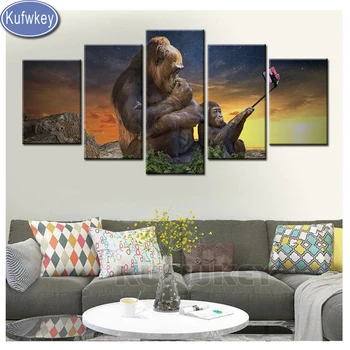 

5 Pieces Diamond Embroidery Orangutan mother and son funny selfie 5D DIY Diamond Painting Cross Stitch Full Square/round Diamond