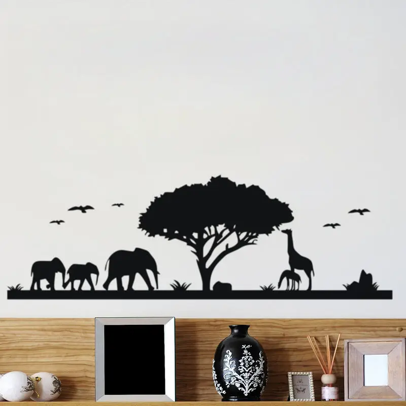 Наклейки на стену с животными в Африке, джунгли, пейзаж, слон, жираф, настенные наклейки с животными, диван, фон для детской спальни, настенные наклейки SA127B