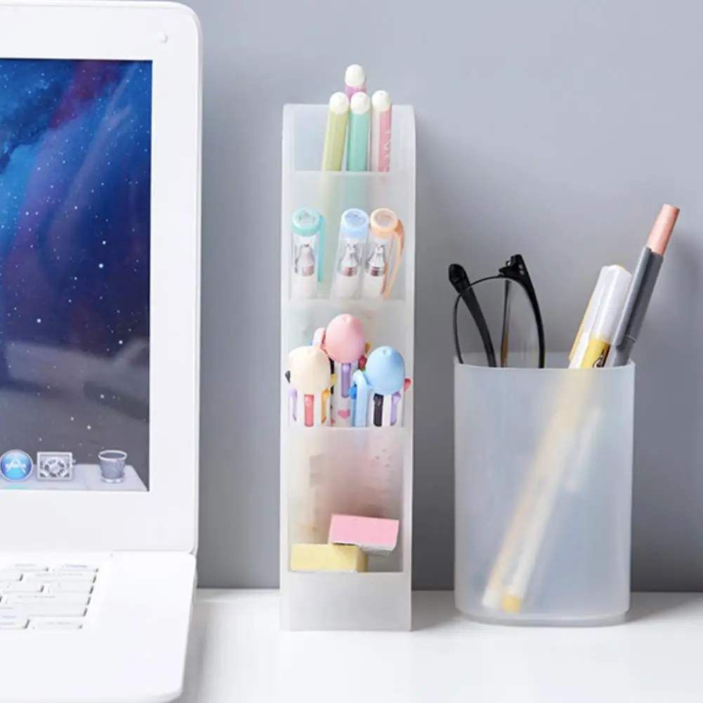 

1PC Multi-function 4 Grid Desktop Pen Holder Office School Storage Case Clear White Black Plastic Box Desk Pen Pencil Organizer