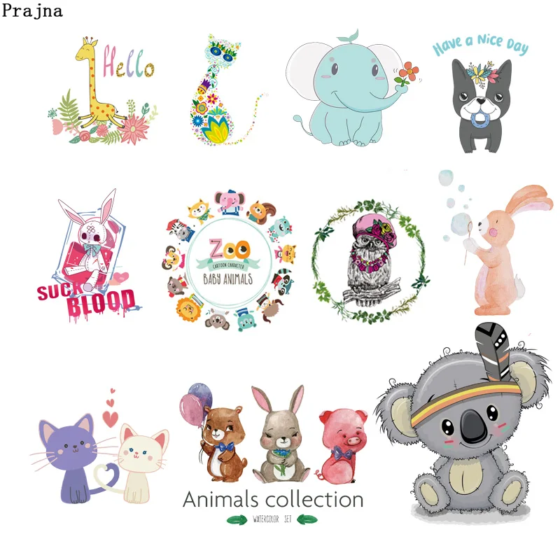 

Prajna Cute Cat Animal Stickers Heat Transfer Patches For Clothing Girl Shirt Iron-On Transfers Applique On Clothes Sticker H