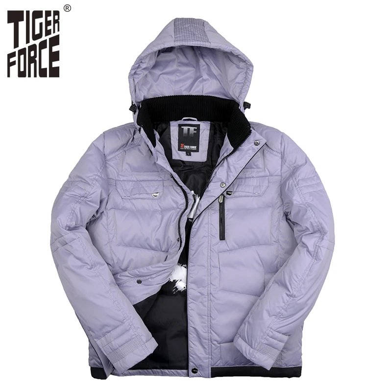 TIGER FORCE 2018 Новинка Мужчины Модный Белая Утка Пуховик Зимнее Стильное Пуховое