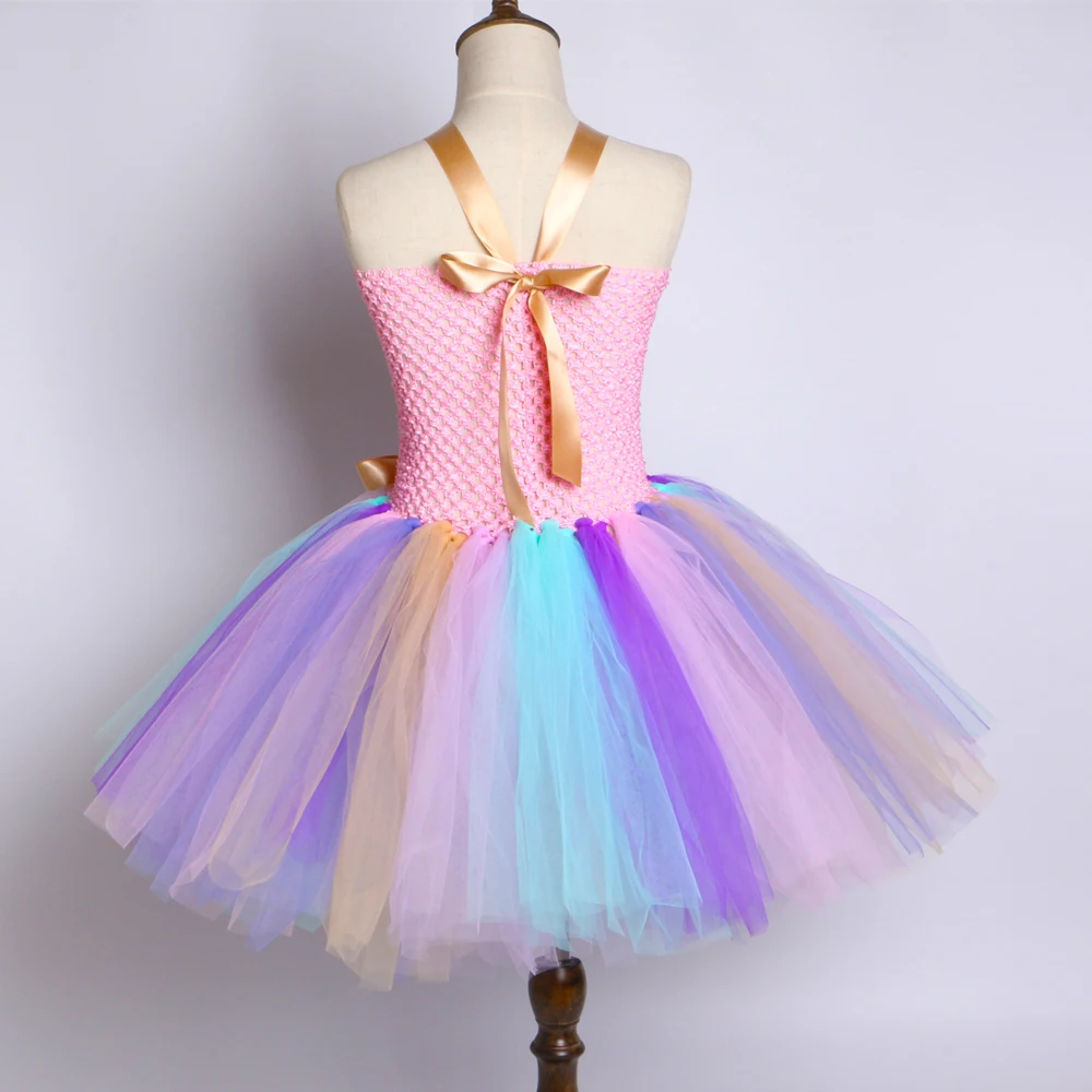 Детское платье-пачка с единорогом для девочек на Хэллоуин; праздничное платье для дня рождения; Детский костюм принцессы с цветами и радугой; одежда с единорогом