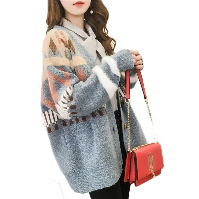 

2019 Spring Autumn Women Thick Sweater Cardigan Female Long Sleeve Loose Oversized Outer Knitted Coat Manteau Femme Hiver A263