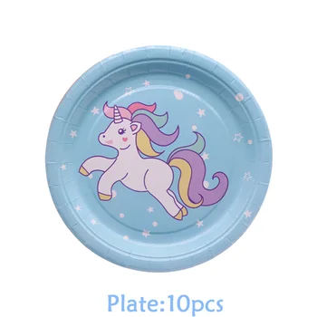 

10pcs/lot Unicorn party decoration Cute pink and blue unicorn Disposable tableware Plate Cup Wedding Christmas home supplies