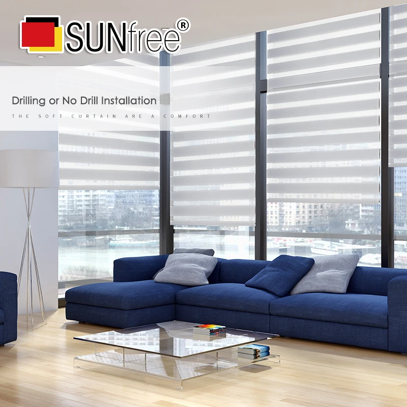 

No Drill System zebra blinds Made to Measure Breathable Material 85% shading rate Transparent zebra roller blinds Living Room