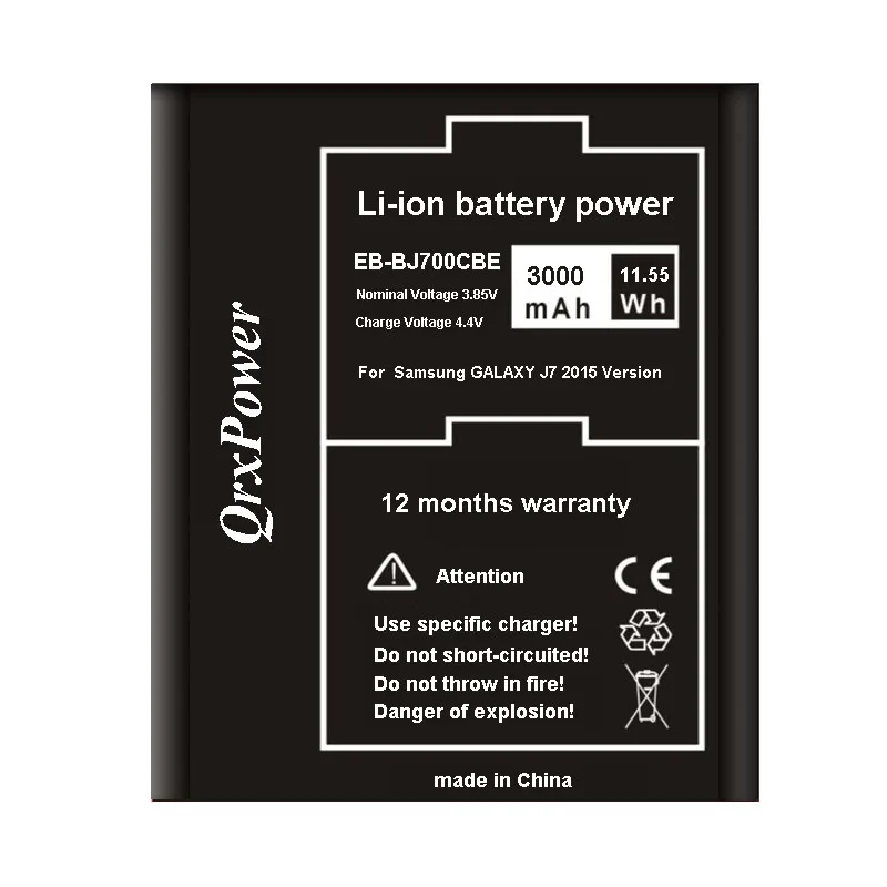 QrxPower Замена Батарея EB-BJ700BBC EB-BJ700CBE 3000 мА-ч для samsung GALAXY J7 J7009 J7000 J700f J701F J700M J700H/DS