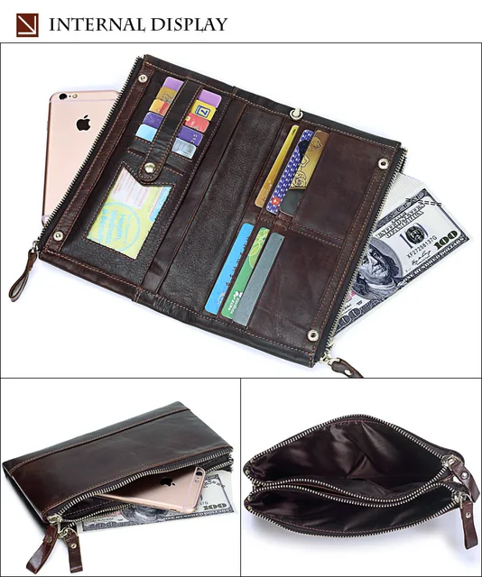  N/A Double Zipper Men Clutch Bag Fashion Cowhide Leather Long Purse  Men's Organizer Wallet Male Casual (Color : A, Size : 23.2 * 14cm) :  Clothing, Shoes & Jewelry